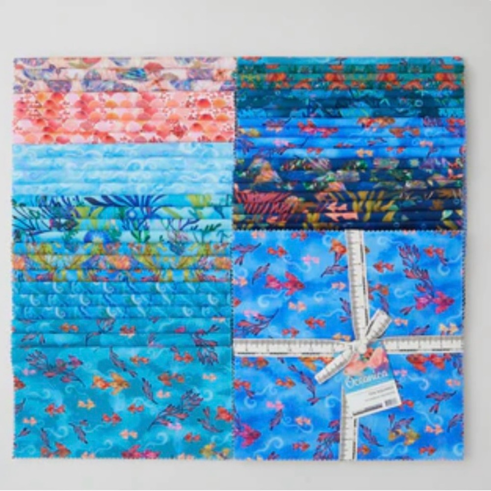 Oceanica cotton fabric layer cake 10” squares for Robert Kaufman Fabrics